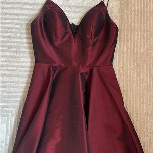 Sherri Hill Strapless Burgundy Dress